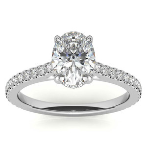 Bague de fiançailles ovale en or massif 14 carats avec diamant de laboratoire certifié IGI, halo caché, style mignon, pour femme, anniversaire de mariage - Product Image 1