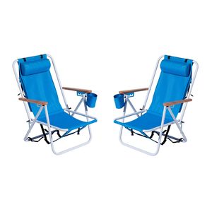 Set di 2 Sedie da Spiaggia Pieghevoli per Adulti, Design Portatile con 4 Posizioni, Poggiatesta, Portabicchieri, Telaio in Legno Oxford - Product Image 1