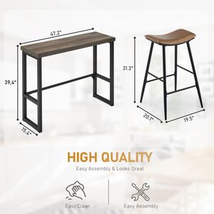Set Tavolo e Sedie da Bar con Seduta Curva, 1 Tavolo e 2 Sedie in Grigio, 120x39x50 cm, Pannello Cavo in Ferro e PU - Product Image 5