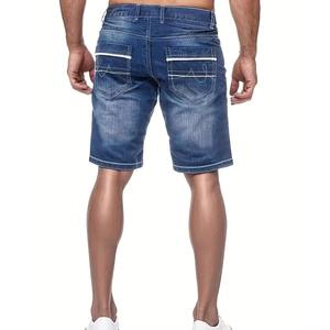 <b>Mens</b> Medium Blue Denim Shorts Contrast White Double Stitching Trim Pockets Silver Metal Hardware Casual Summer Jorts Apparel - Product Image 5