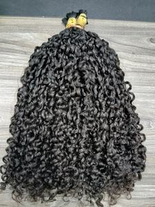 Cabello humano rizado de color negro natural a granel, cutícula virgen alineada, doble dibujado vietnamita para extensiones de cabello de peluca - Product Image 2
