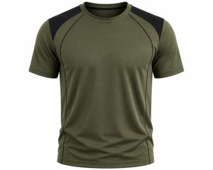 Camiseta de Manga Corta para Hombre, Color Verde Oliva, Cuello Redondo, Ajuste Regular, Deportiva, Transpirable, de Secado Rápido, Tejido de Punto con Spandex - Product Image 1