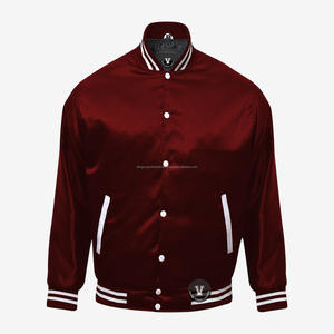 Chaqueta de béisbol ajustada de satén al por mayor, chaqueta de béisbol de satén con letras personalizadas para hombre, chaquetas universitarias - Product Image 1