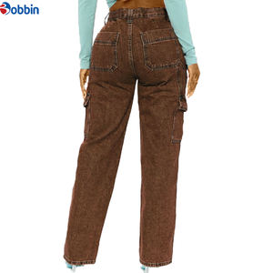 Jeans pour femmes, pantalon cargo baggy boyfriend, jeans décontractés pour femmes, taille haute, poches classiques, pantalon à jambes larges, denim - Product Image 6