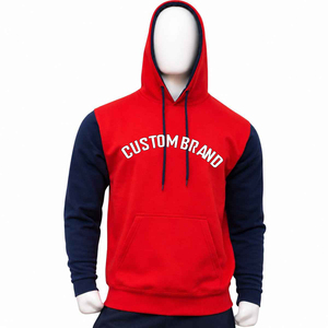 Men's Winter Color Block Hoodie Red Body <b>Navy</b> Sleeves Digital Drawstring Pullover <b>Sweatshirt</b> Casual Streetwear Oversized 100% - Product Image 1