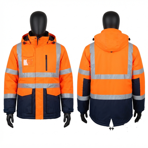 Premium 320 GSM Poly Cotton Twill Hi <b>Vis</b> Men Work <b>Jacket</b> <b>Orange</b> Reflective Panel Workwear Safety Coat Custom Logo - Product Image 3