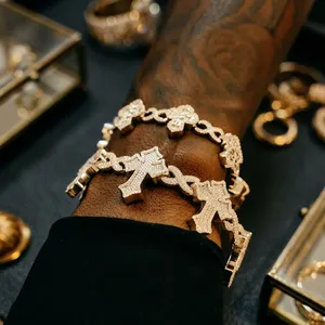 Pulsera de Oro Blanco con Cadena y Cruz con Diamantes de Moissanita Micro Pavé para Hombre, Estilo Hiphop Único, Joyería para Uso Diario - Product Image 6