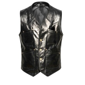 Veste en cuir véritable noire pour homme, col en V, simple boutonnage, coupe ajustée, veste formelle - Product Image 2