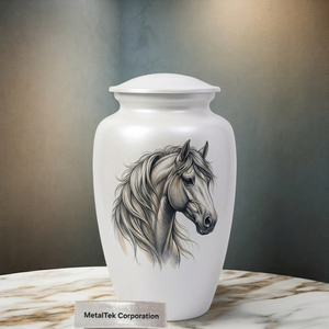 Premium Adult Aluminum Cremation Urn For <b>Ashes</b> Printed Horse Memorial Decorative <b>Keepsake</b> Jars Secure Threaded Lid Funeral Urns - Product Image 5