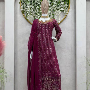 Conjunto de traje Salwar de georgette pesado, hermoso y elegante, de estilo indio-pakistaní, para fiestas étnicas, bodas, uso tradicional, informal y de boutique. - Product Image 1