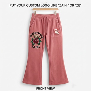 Pantalon droit pour homme en molleton de coton premium 320 GSM, léger, rose pâle, style streetwear décontracté, avec patch logo chenille personnalisé - Product Image 1