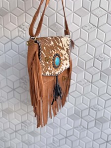<b>Unique</b> Designer 2026 Suede Leather Fringe Handbag Western Hair On Hide Cross Body Gems Stone Women Sling <b>Unique</b> Designer Purse - Product Image 2