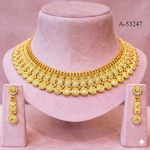 Indian Wedding Gold Plated Zinc Alloy Lab Created Zircon Jewelry Set Trendy Torques Link Choker Dangle Earrings Bracelet A-53248 - Product Image 2