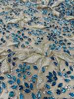 Tissu en dentelle 100 % polyester de qualité supérieure, fantaisie, classique, luxueux, perlé à la main, pour robes de mariée, voiles de mariée, largeur personnalisée, couleur unie