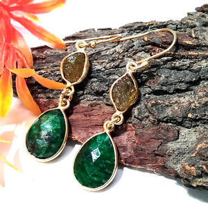 Natural Emerald & Peridot Drop <b>Earrings</b> Gold Plated Bezel Set Handmade Gemstone Dangle <b>Earring</b> Solid 925 Sterling <b>Silver</b> Jewelry - Product Image 5