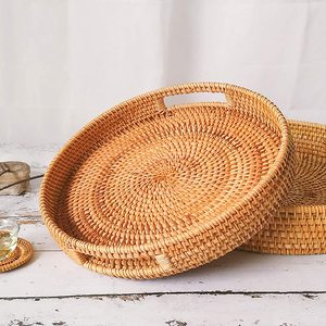 Luxury Style Cheap Price <b>Tray</b> Home Hotel Restaurant Living Room Decor Rattan <b>Trays</b> With Glass <b>Mirror</b> - Product Image 4