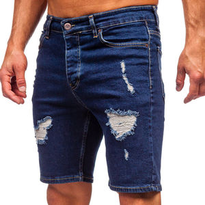 Denim Manufacturer Streetwear Custom Vintage Wash Jorts Men Jeans Shorts with Rhinestones Denim Shorts Dark Wash - Product Image 3