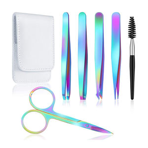 Ensemble de pinces à sourcils en titane avec revêtement coloré, en acier inoxydable, durable, 6 pièces, pointe lisse pour l'utilisation sur les sourcils - Product Image 1