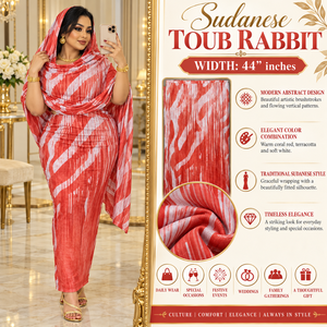 Tissu imprimé Terracotta Brush Lines Sudanese Toub Rabbit 44 pouces |   Motif abstrait rouge corail et blanc à rayures pour draperies festives - Product Image 5