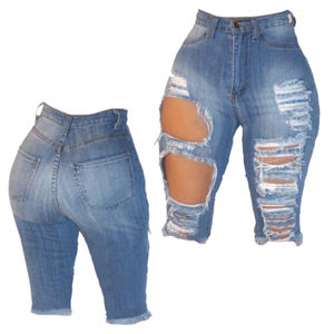 Shorts de Mezclilla Azul Claro al por Mayor para Mujer Talla Grande, Shorts de Verano de Cintura Alta con Bolsillos Tipo Cargo - Product Image 5