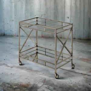 Carrito de Bebidas de Metal de Lujo para Hoteles, Carrito de Bar Moderno con Estantes de Vidrio, Elegante Carrito de Servicio para Hoteles, Carrito de Bar Plateado para el Hogar - Product Image 2