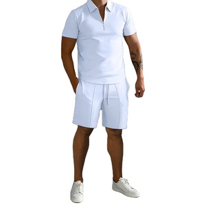 Mens 2-Piece <b>Knitted</b> Polyester/Cotton Solid T-Shirt <b>Set</b> Slim Fit Casual Summer Crew Neck Customized Printing 220-240g Fabric - Product Image 1
