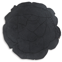 Plateau de table en bois d'acacia massif à bords naturels avec motif rainuré, noir profond, avec base en métal, table basse attrayante pour le salon