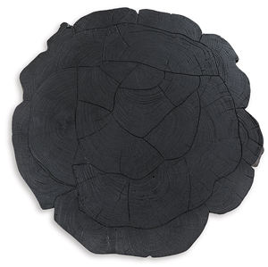 Mesa de Centro con Borde Natural y Patrón Ranurado, Madera de Acacia Sólida en Negro Intenso con Base Metálica, Atractiva para Sala de Estar - Product Image 4