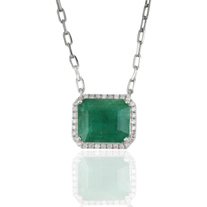 Gorgeous 925 Sterling Silver 100% Genuine 11x13 mm <b>Emerald</b> & Diamond Cluster <b>Pendant</b> Necklace May Birthstone Everyday Wear - Product Image 1