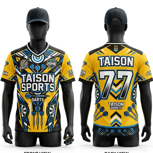 เสื้อดาร์ทผู้ชาย พรีเมียม ผ้าโพลีเอสเตอร์ 180 GSM สีเหลือง ดำ น้ำเงิน แบบแผง ระบายอากาศได้ดี สกรีนโลโก้ตามสั่ง เสื้อกีฬา - Product Image 1