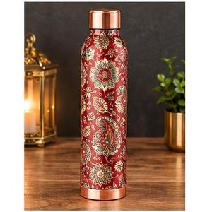 Copper Water <b>Bottle</b> Set With Floral Design Portable Drinkware for Travel Black <b>Pink</b> Lotus Pattern - Product Image 4