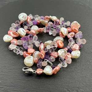 Collar de Plata de Ley con Perlas Vintage, Amatista, Cuarzo Rosa, Joyería Hecha a Mano con Múltiples Piedras Preciosas, Elegante Regalo para Mujer - Product Image 4