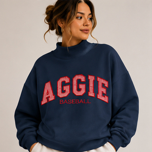 Aggie Baseball Sweat-shirt à col roulé pour femme, sweat-shirt tendance à imprimé graphique, col montant, pull oversize à col haut, doux - Product Image 1