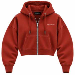 Brick <b>Red</b> Premium Custom <b>Women's</b> Drop Shoulder Cropped Oversized <b>Zip</b> <b>Up</b> Winter <b>Hoodie</b> Custom Design 100% Cotton Fleece 460 GSM - Product Image 1