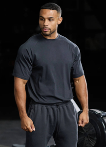 T-shirt à manches courtes pour homme, gris foncé, col rond, coupe classique, tissu jersey à séchage rapide, vêtements décontractés - Product Image 3