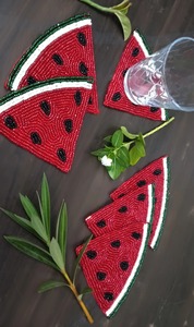Set of 6 Eco-Friendly Luxury Floral <b>Beaded</b> <b>Coasters</b> Watermillon Design Customizable Handmade Drink <b>Coasters</b> Whimsy Art Craft - Product Image 4