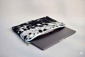 Housse de protection pour ordinateur portable en cuir véritable fait main, grande capacité, fine, avec poils de bétail, modèle LHNS-0007 - Product Image 3