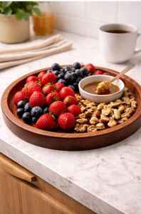 Assiette de service ronde en bois d'acacia avec centre surélevé, assiette de présentation faite à la main, assiette à dîner - Product Image 3