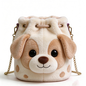 Bolso de peluche personalizado súper suave de oso marrón claro con cara triste, con asa y cremallera, unisex - Product Image 4