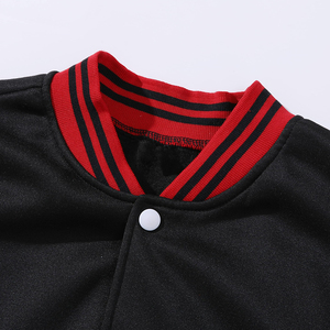 Men's Black <b>Red</b> Color Blocking Varsity Jacket Regular Fit Turn-down Collar Single Button Closure Casual Autumn Wear - Product Image 3