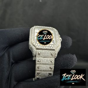 ICELOOK นาฬิกาข้อมือผู้ชายสุดหรูสแตนเลสสตีลทรงสี่เหลี่ยมพร้อมตัวเรือนและสายประดับเพชร หน้าปัดอนาล็อกขนาด 38 มม. - Product Image 4