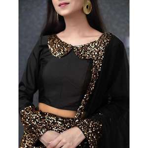 Designer Belle Black Sequin Velvet Lehenga Choli avec Dupatta Autres Accessoires Ethniques - Product Image 1