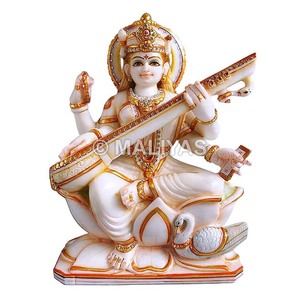 Statue de Saraswati en marbre |   Murti Saraswati en marbre de qualité supérieure pour la maison et le temple – Maliyas - Product Image 1