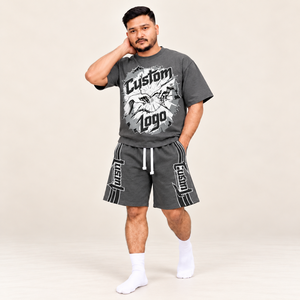 ชุดเสื้อยืดและกางเกงขาสั้นผู้ชายสไตล์สตรีทแวร์ลายกราฟิกขนาดใหญ่ลำลองสำหรับฤดูร้อน ชุด 2 ชิ้น ขายส่งจากผู้ผลิต - Product Image 3