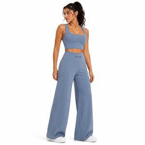 Women <b>Yoga</b> Fitness Clothing Set High Waist Flare <b>Pants</b> Crop Tank Top Two Piece Gym Workout Activewear Wholesale - Product Image 2