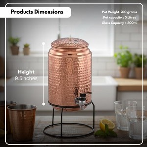 Nouvelle arrivée : Distributeur d'eau en cuivre avec couvercle, grande capacité, style vintage, vaisselle pour la maison - Product Image 2