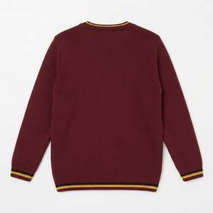 Pull à rayures bordeaux en mélange acrylique et coton, tricoté, design original d'usine de vêtements de marque personnalisée, pour hommes - Product Image 3