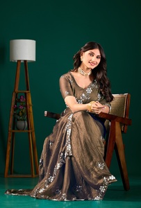 Vexotrend Indian Designer Women's Velvet Satin <b>Saree</b> Beautiful Patola Design Traditional Style Wedding Diwali Party Wear Quick - Product Image 4