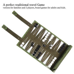 AQDAS INDUSTRIES Foldable <b>Backgammon</b> <b>Set</b> Green White Triangles Storage Zipper Pocket Outdoor Unisex Playing Game Customized Logo - Product Image 2