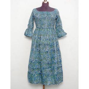 Robe longue d'été pour femme 100 % coton à imprimé floral, écologique, élégante pour les fêtes, décontractée pour le quotidien, avec boutons décoratifs, naturelle - Product Image 1